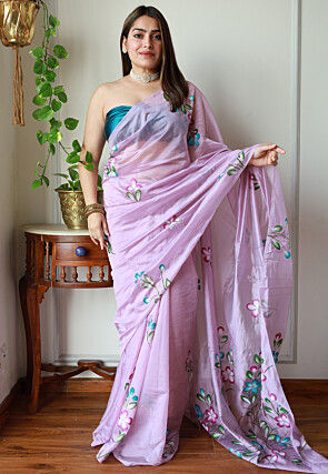 Hand Painted Organza Saree in Purple