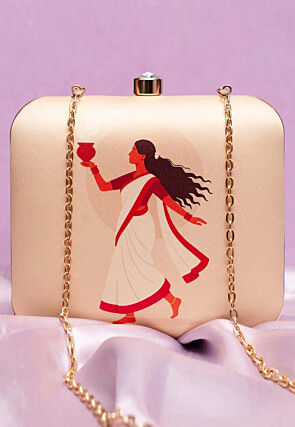 Digital Printed PU Clutch Bag in Beige
