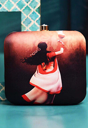 Digital Printed PU Clutch Bag in Wine