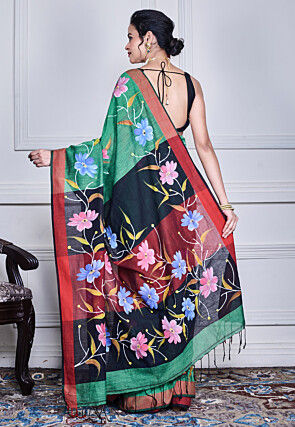 Hand Painted Pure Cotton Saree in Green