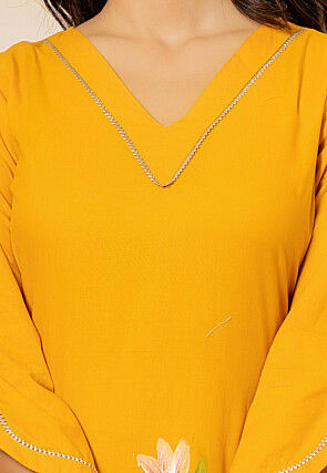 Hand Painted Pure Cotton Straight Kurta in Mustard