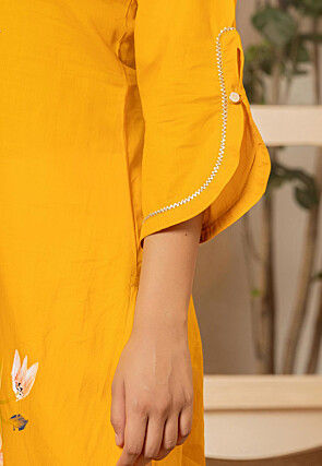 Hand Painted Pure Cotton Straight Kurta in Mustard