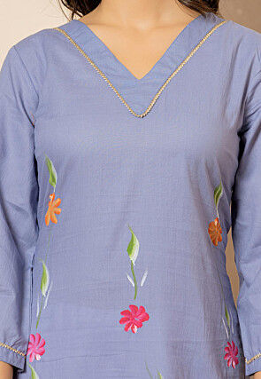 Hand Painted Pure Cotton Straight Kurta in Pastel Blue