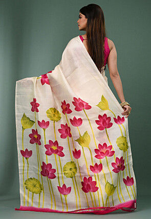 Hand Painted Pure Silk Saree in White
