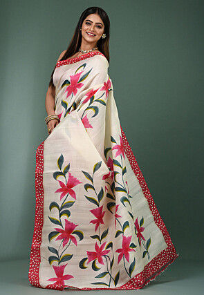 Hand Painted Pure Silk Saree in White