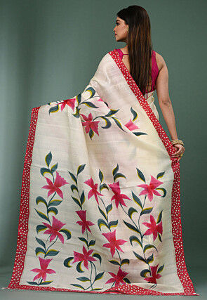 Hand Painted Pure Silk Saree in White