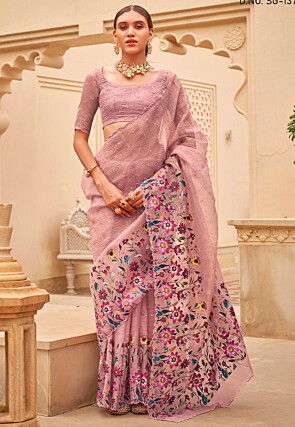 Hand Painted Tissue Saree in Pink