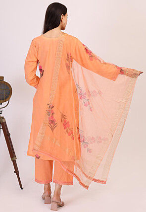 Hand Printed Cotton Pakistani Suit in Light Orange