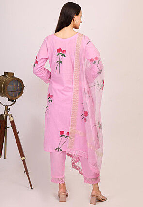 Hand Printed Cotton Pakistani Suit in Pink