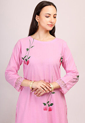 Hand Printed Cotton Pakistani Suit in Pink