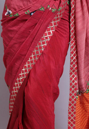 Hand Printed Pure Crepe Saree in Shaded Red