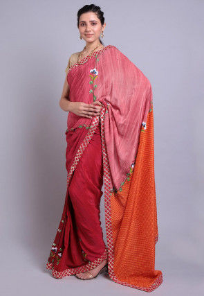 Hand Printed Pure Crepe Saree in Shaded Red