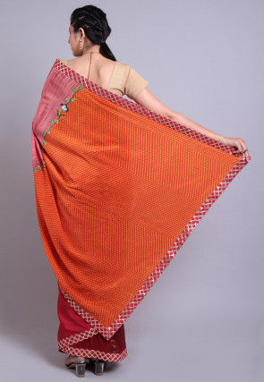 Hand Printed Pure Crepe Saree in Shaded Red