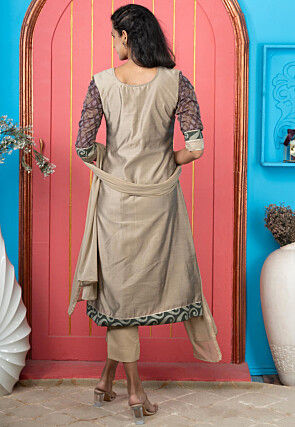 Handloom Art Silk Jacquard Pakistani Suit in Brown