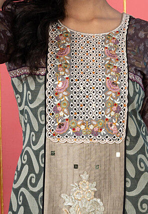 Handloom Art Silk Jacquard Pakistani Suit in Brown