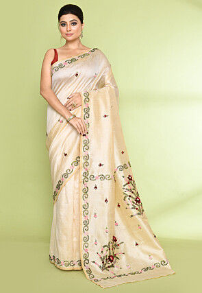 Handloom Art Silk Saree in Light Beige