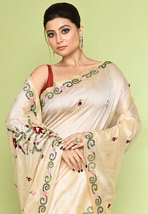 Handloom Art Silk Saree in Light Beige