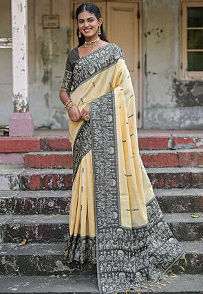 Handloom Art Silk Saree in Light Beige