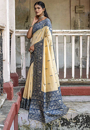 Handloom Art Silk Saree in Light Beige