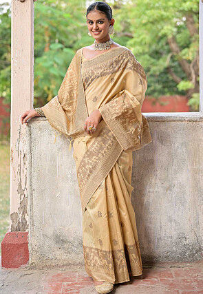 Classic Dark Beige Color Weaving Work Art Silk Saree