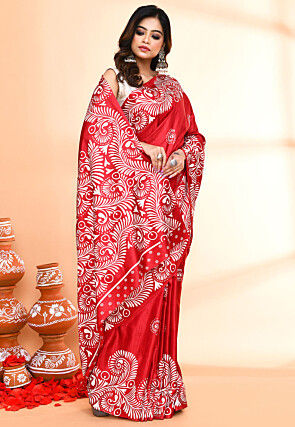 Handloom Art Silk Saree in Maroon