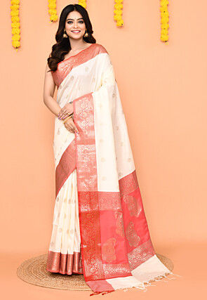 Handloom Art Silk Saree in Off White