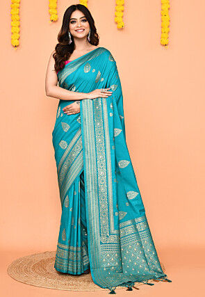 Handloom Art Silk Saree in Sky Blue
