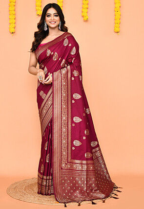 Handloom Art Silk Saree in Magenta