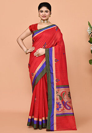 Handloom Banarasi Saree in Red