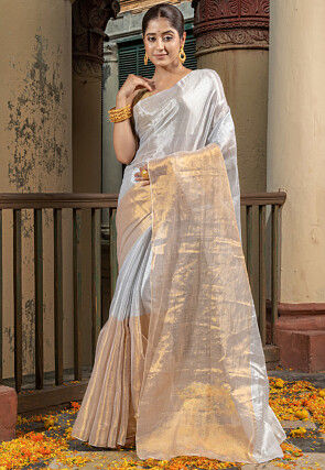 Handloom Chanderi Silk Shimmer Saree in Silver