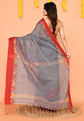 Handloom Cotton Slub Saree in Grey