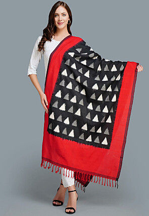 Handloom Cotton Dupatta in Black