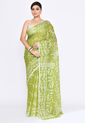 Handloom Cotton Jamdani Saree in Green