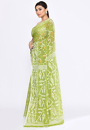 Handloom Cotton Jamdani Saree in Green