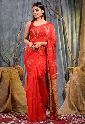 Handloom Cotton Jamdani Saree in Red