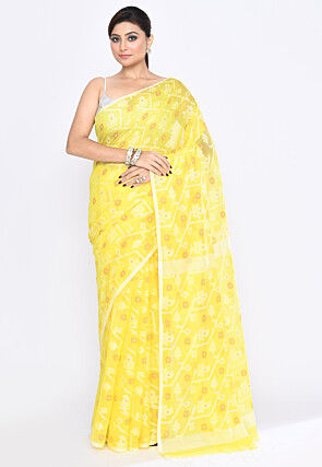 Handloom Cotton Jamdani Saree in Yellow