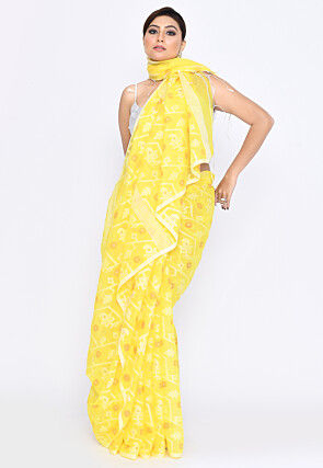 Handloom Cotton Jamdani Saree in Yellow