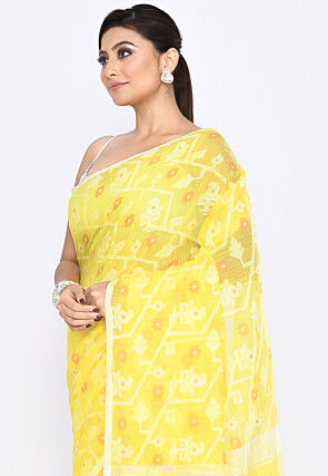 Handloom Cotton Jamdani Saree in Yellow