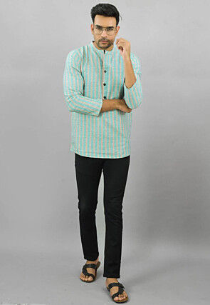 Handloom Cotton Kurta in Light Green