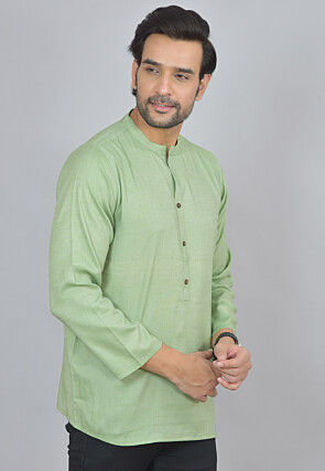 Handloom Cotton Kurta in Light Green