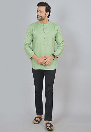 Handloom Cotton Kurta in Light Green