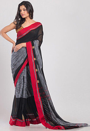 Handloom Cotton Saree in Black and Grey