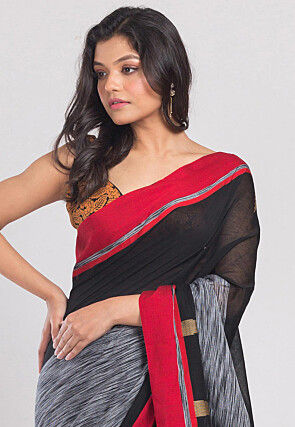 Handloom Cotton Saree in Black and Grey