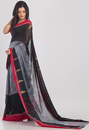 Handloom Cotton Saree in Black and Grey