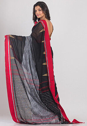 Handloom Cotton Saree in Black and Grey