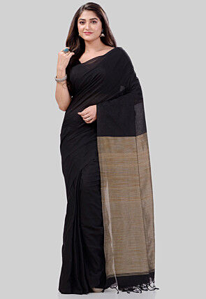 Surma I Handloom black cotton saree with silver border – Huts and Looms-vdbnhatranghotel.vn
