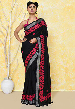 Handloom Cotton Saree in Black