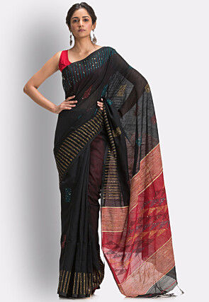Handloom Cotton Saree in Black