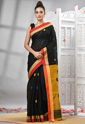 Handloom Cotton Saree in Black