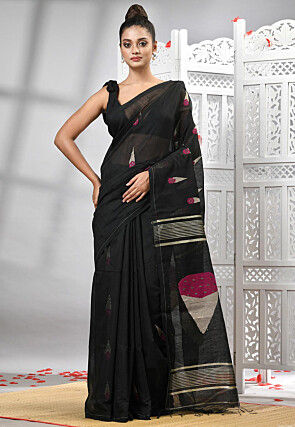 Handloom Cotton Jamdani Saree in Black
